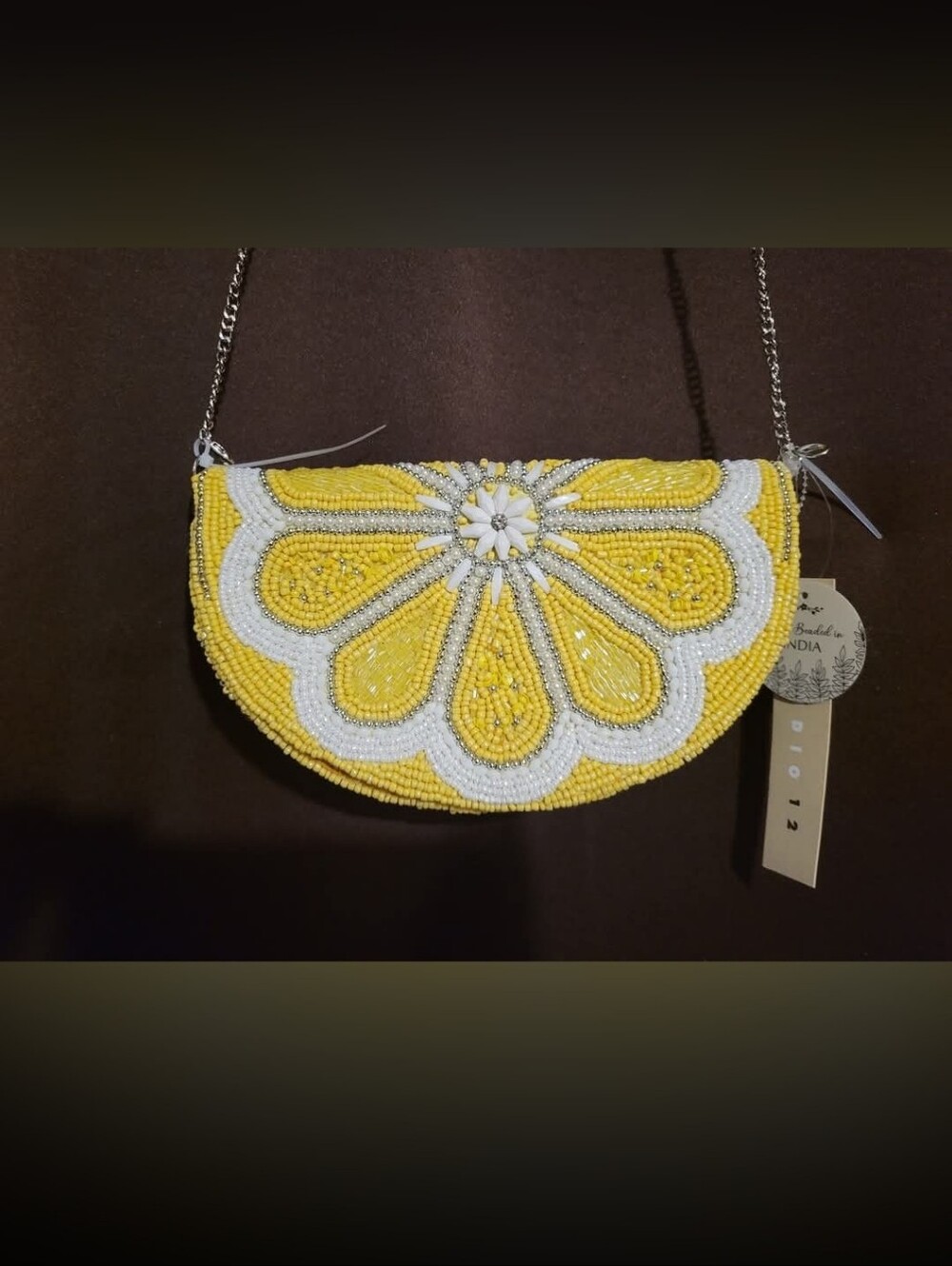 NEW Viral handmade beaded Lemon citrus slice Beaded Bag Made in India Studio 12